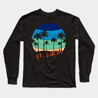 St. Lucia Retro Vintage Sunset Beach Design Long Sleeve T-Shirt